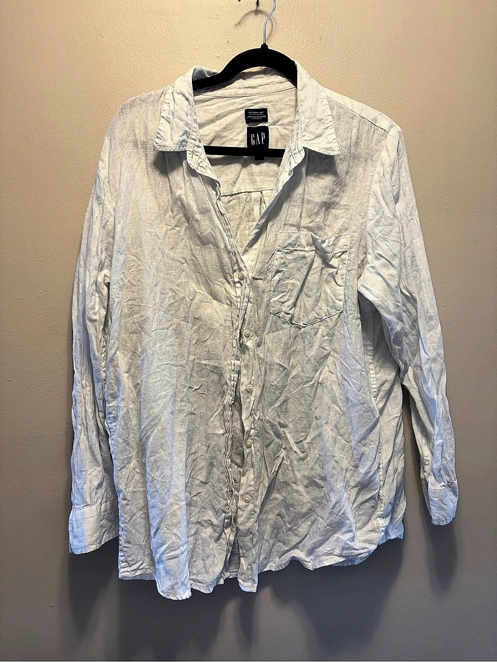GAP Boyfriend Shirt 100% Linen White Large